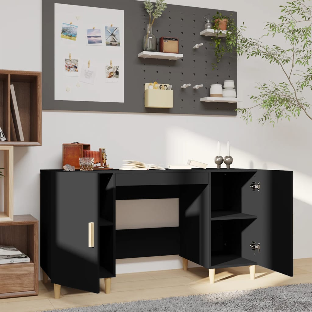 Bureau noir 140x50x75 cm en bois