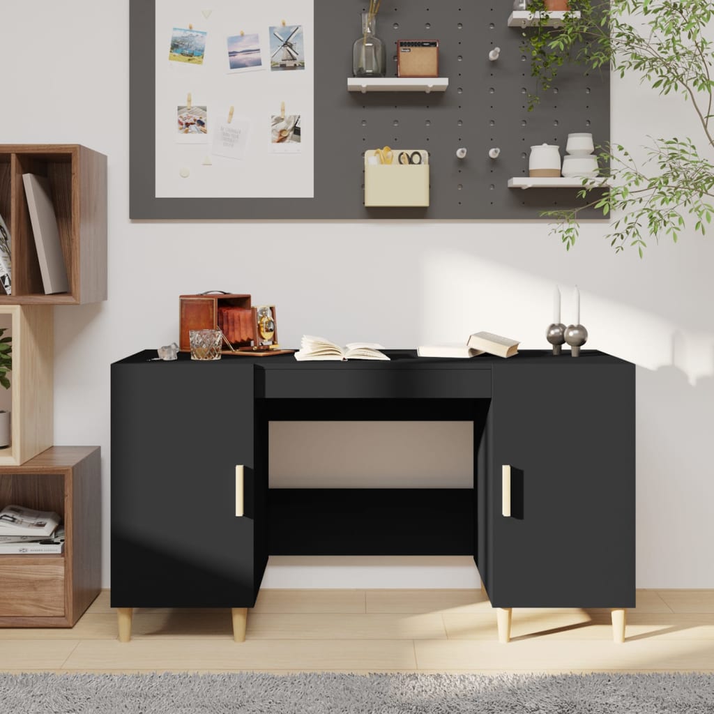 Bureau noir 140x50x75 cm en bois