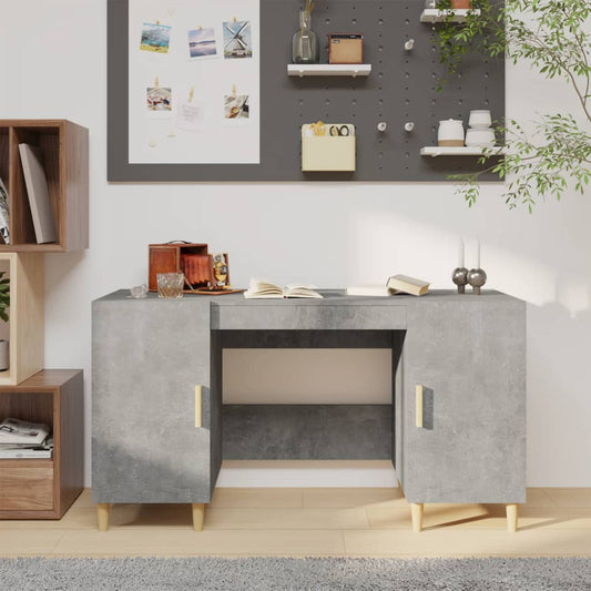 Bureau gris béton 140x50x75 cm en bois