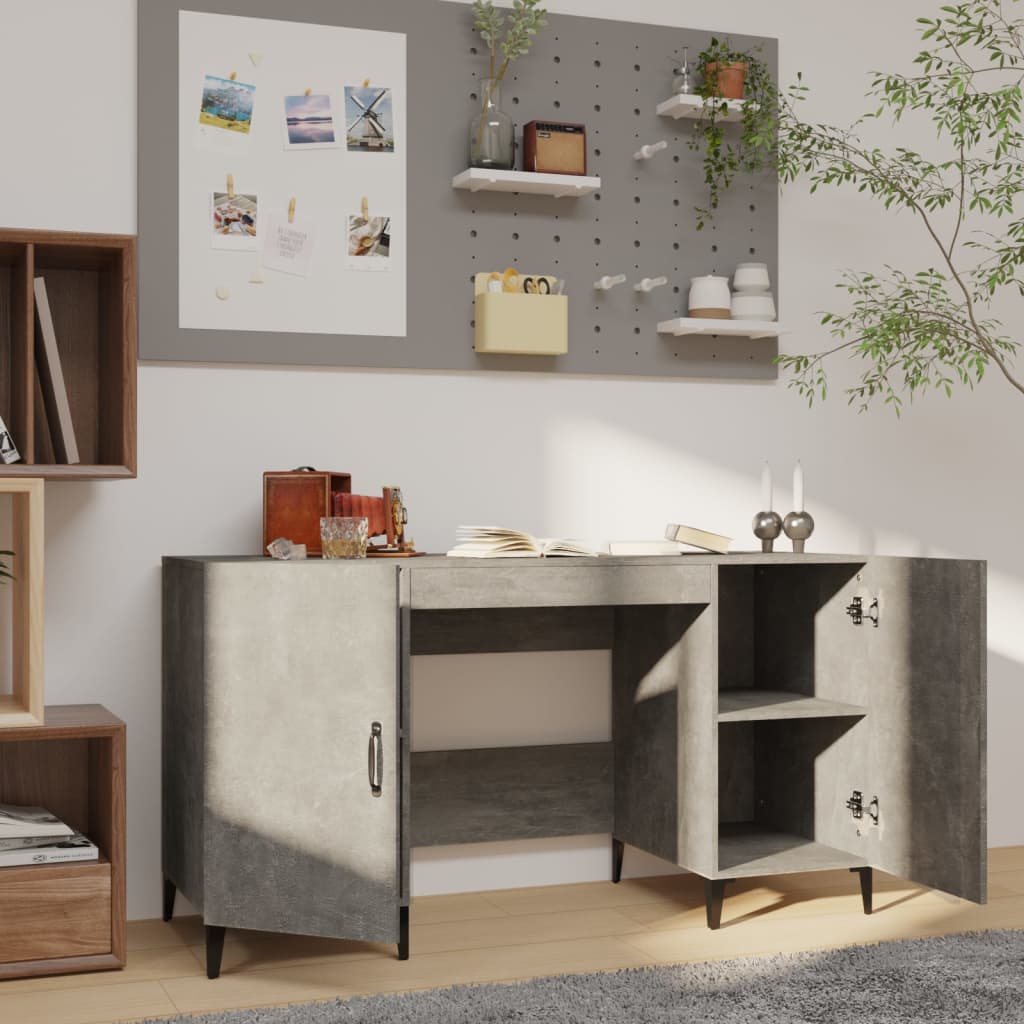 Bureau gris béton 140x50x75 cm en bois