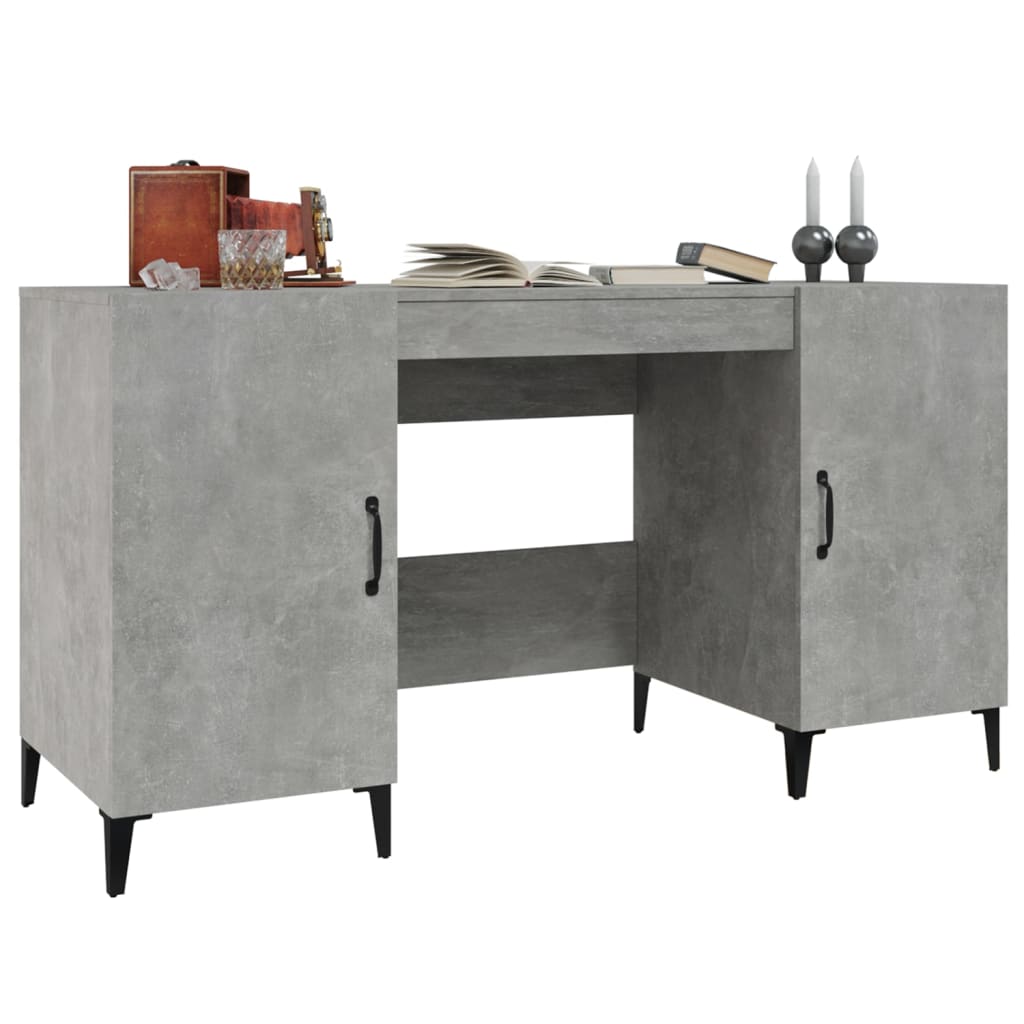 Bureau gris béton 140x50x75 cm en bois