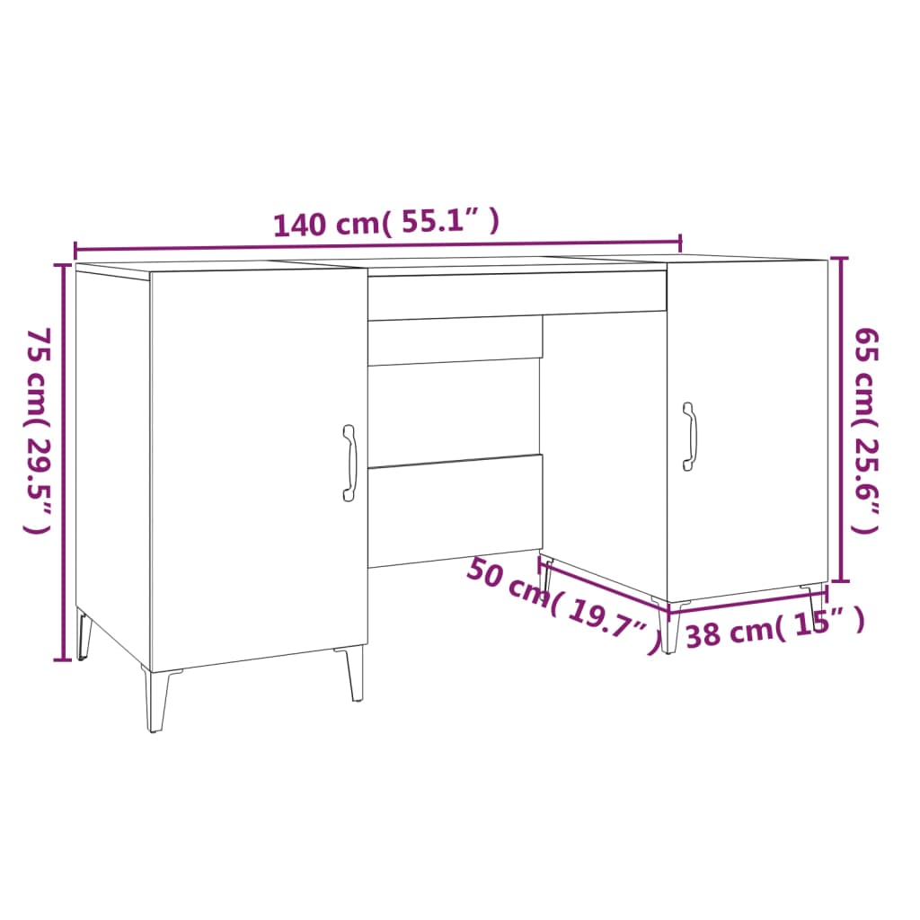 Bureau gris béton 140x50x75 cm en bois