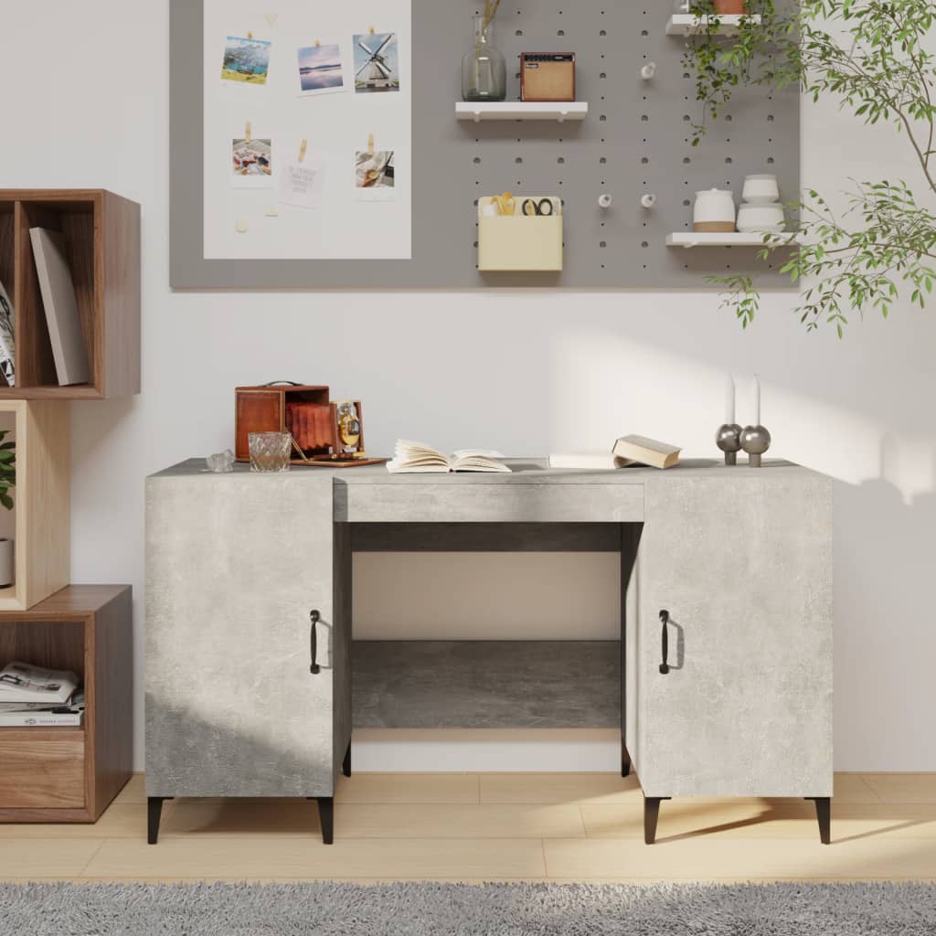 Bureau gris béton 140x50x75 cm en bois