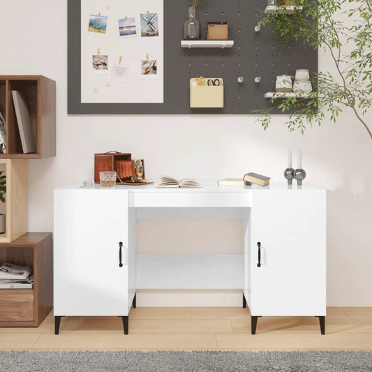 Bureau blanc brillant 140x50x75 cm en bois