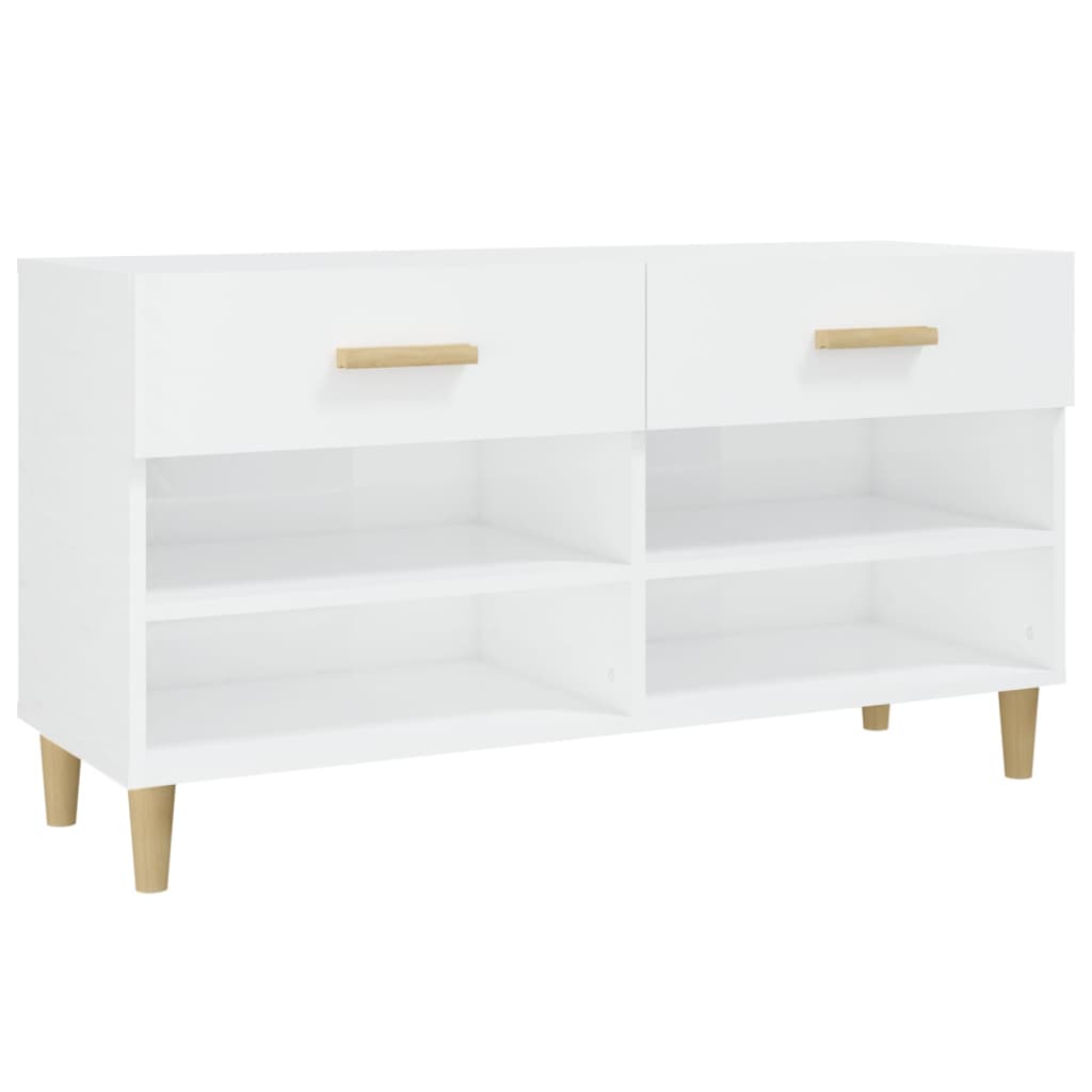 Shoe cabinet high gloss white 102x35x55 cm wood material