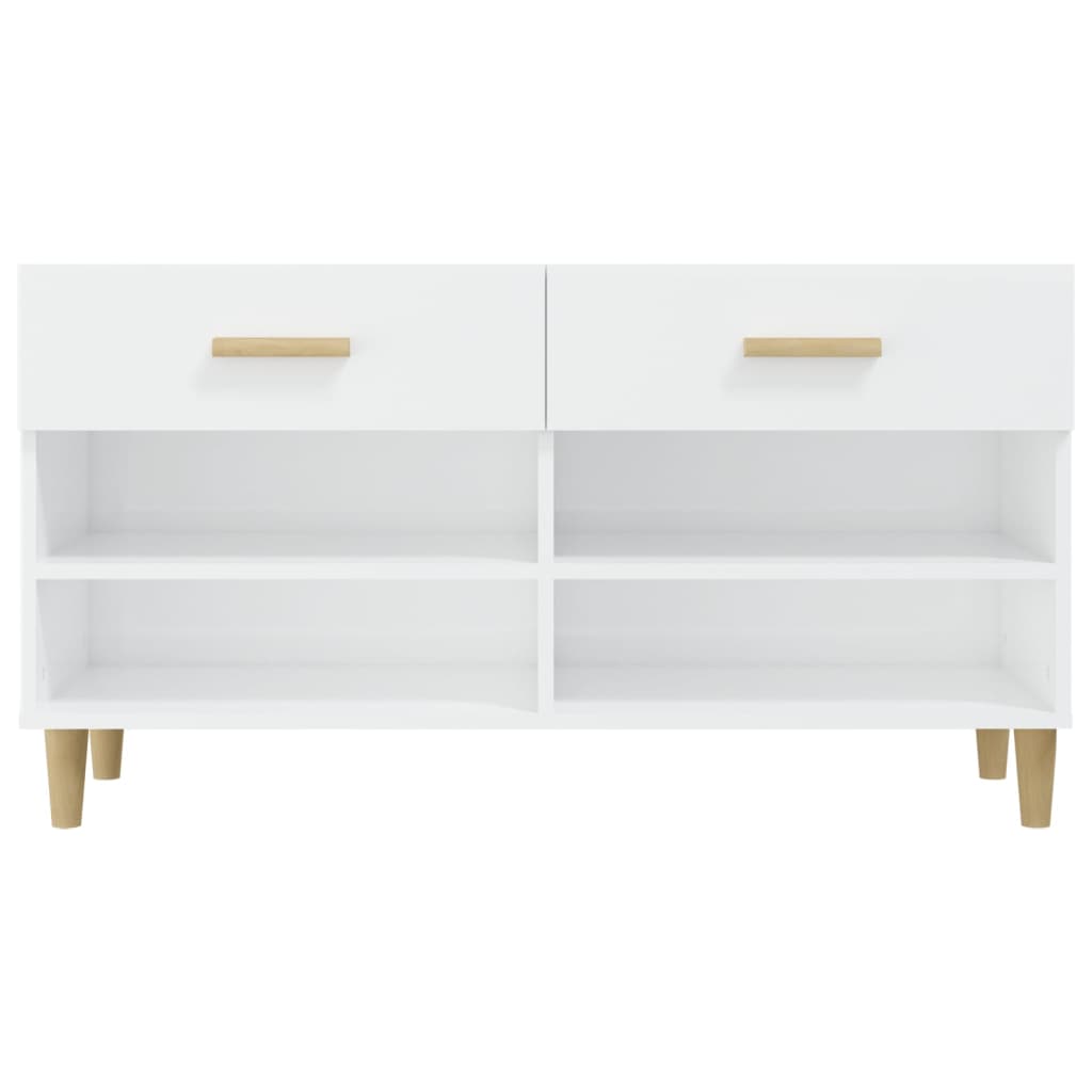 Shoe cabinet high gloss white 102x35x55 cm wood material