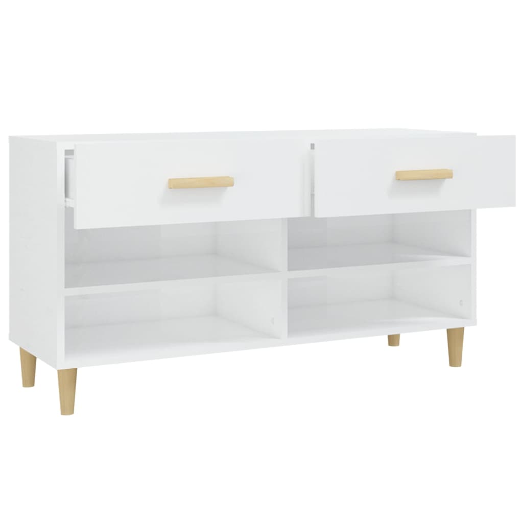 Shoe cabinet high gloss white 102x35x55 cm wood material