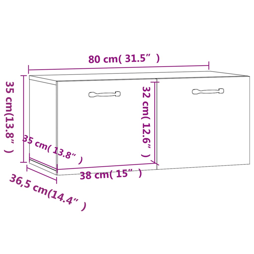 Armoire murale blanc brillant 80x36,5x35 cm en bois