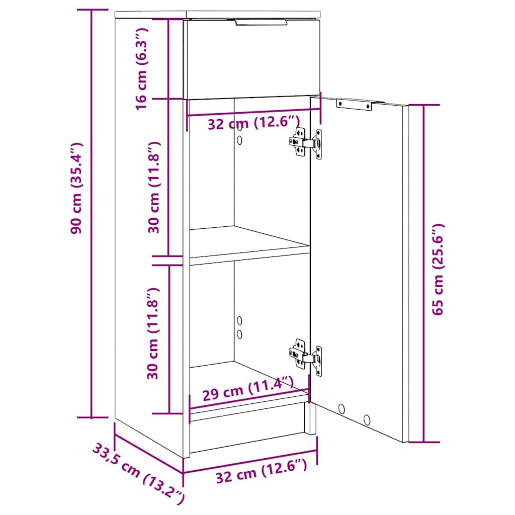 Badschrank Räuchereiche 32x34x90 cm Holzwerkstoff
