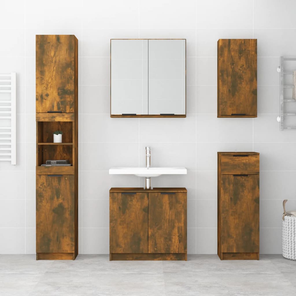 Armoire de toilette avec miroir en chêne fumé 64x20x67 cm