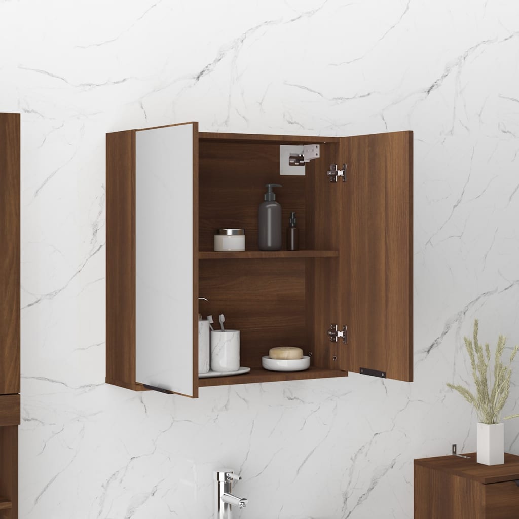 Armoire de toilette avec miroir pour salle de bain aspect chêne marron 64x20x67 cm