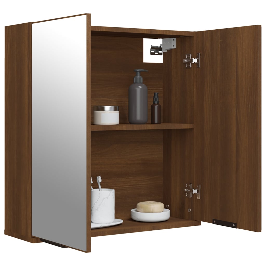 Armoire de toilette avec miroir pour salle de bain aspect chêne marron 64x20x67 cm