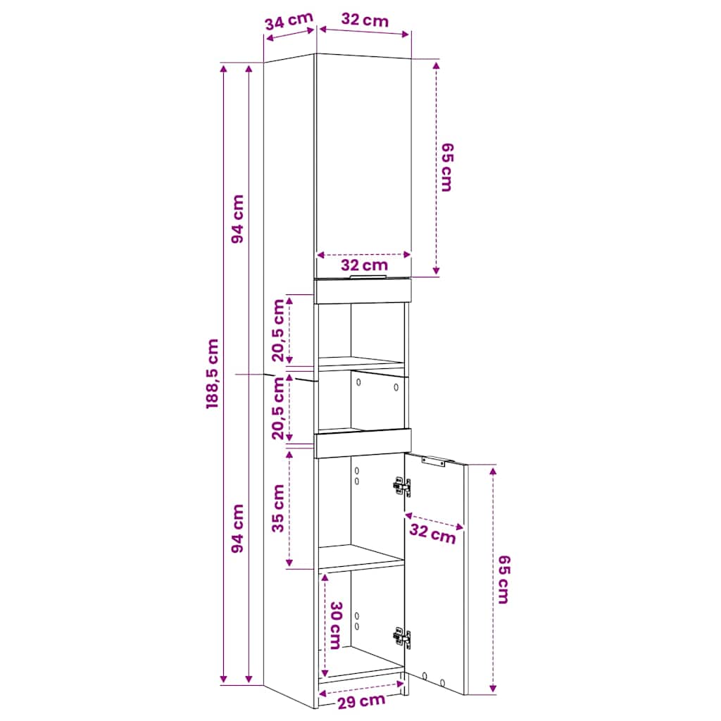 Badschrank Räuchereiche 32x34x188,5 cm Holzwerkstoff