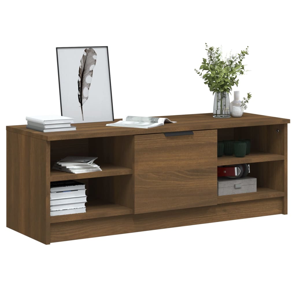 Meuble TV aspect chêne marron 102x35,5x36,5 cm matériau bois