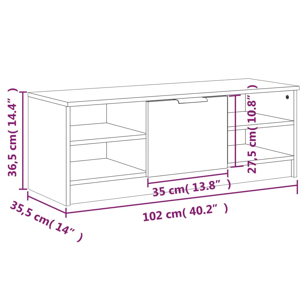 Meuble TV aspect chêne marron 102x35,5x36,5 cm matériau bois