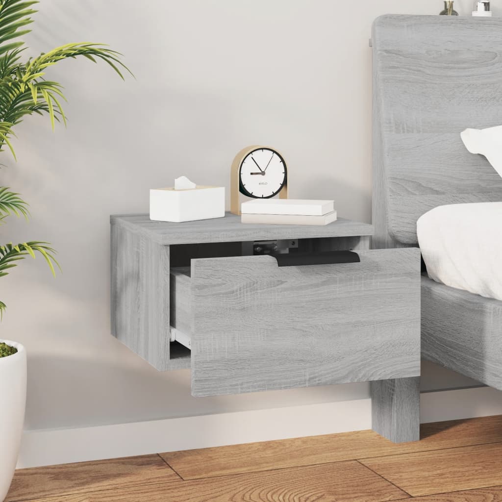 Wall-mounted bedside table, Sonoma grey, 34x30x20 cm
