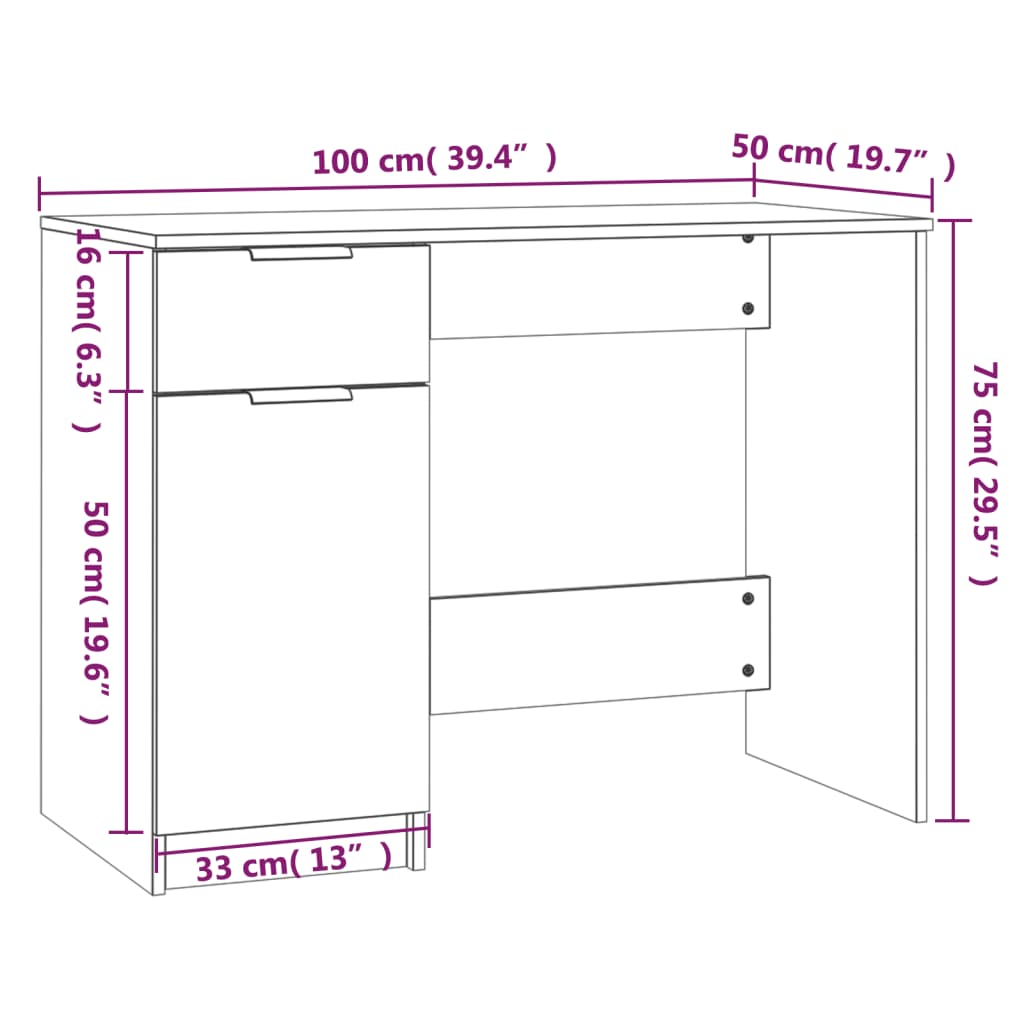 Bureau chêne fumé 100x50x75 cm matière bois