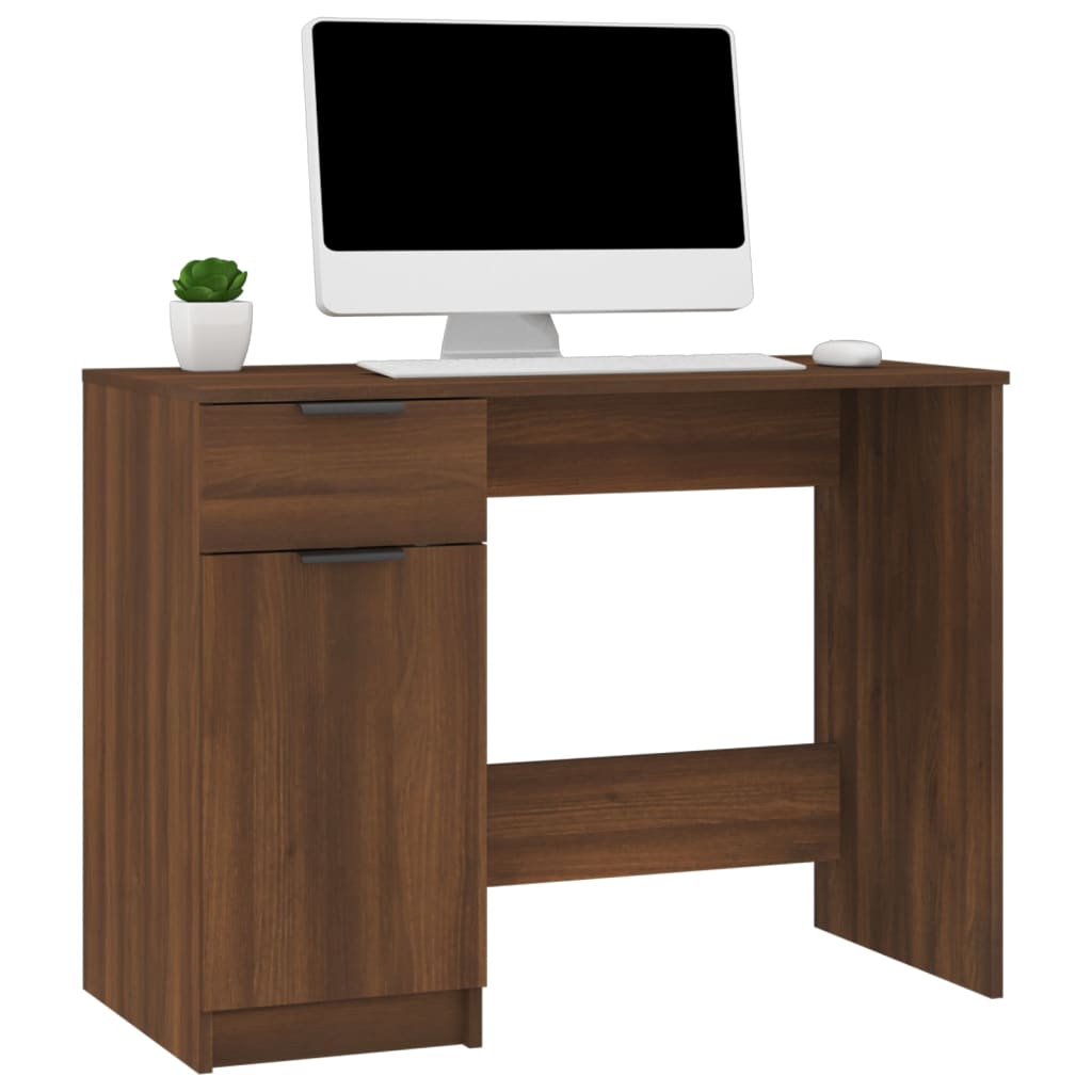 Bureau aspect chêne marron 100x50x75 cm matériau bois