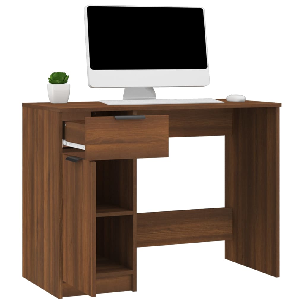 Bureau aspect chêne marron 100x50x75 cm matériau bois