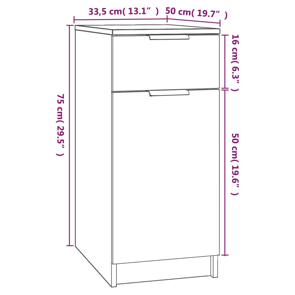 Meuble de bureau aspect chêne marron 33,5x50x75 cm