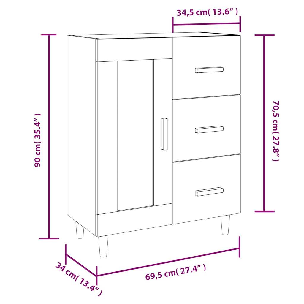 Sideboard Grau Sonoma 69,5x34x90 cm Holzwerkstoff