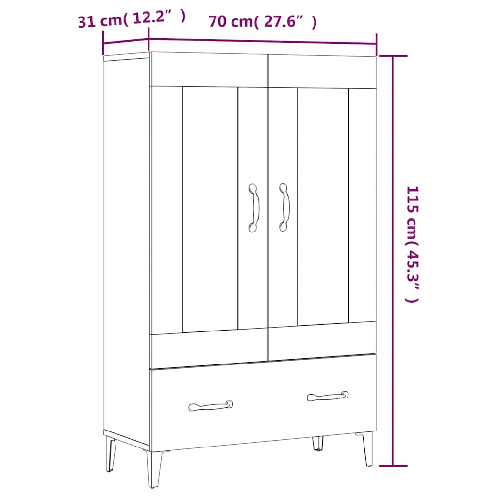 Highboard Räuchereiche 70x31x115 cm Holzwerkstoff