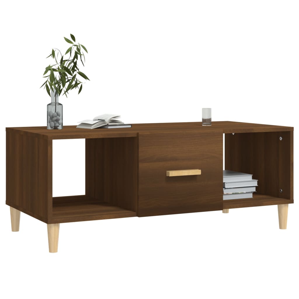 Table basse aspect chêne brun 102x50x40 cm en bois