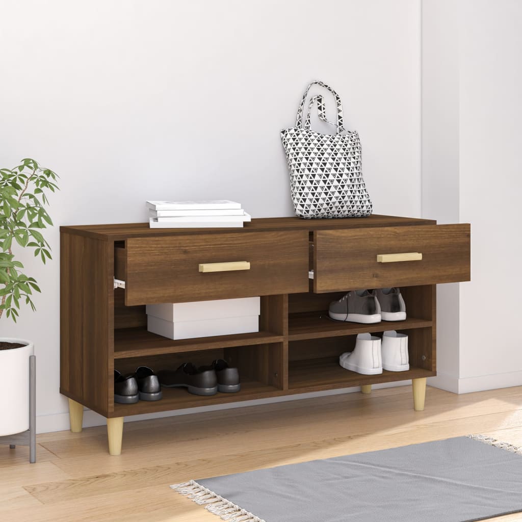 Shoe Cabinet Brown Oak Look 102x35x55 cm Wood Material