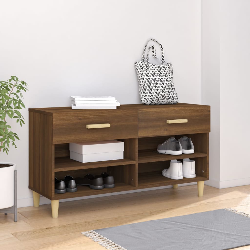 Shoe Cabinet Brown Oak Look 102x35x55 cm Wood Material