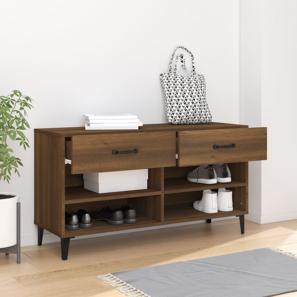 Shoe Cabinet Brown Oak Look 102x35x55 cm Wood Material