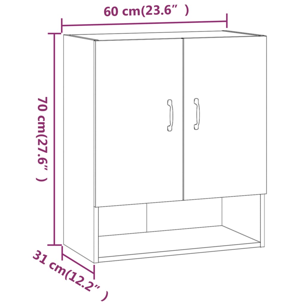 Armoire murale chêne fumé 60x31x70 cm matériau bois