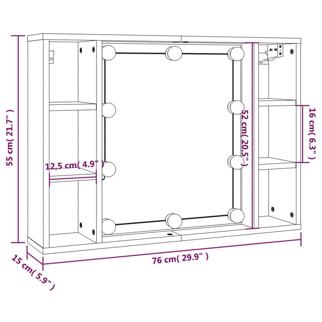 Spiegelschrank mit LED Braun Eichen-Optik 76x15x55 cm