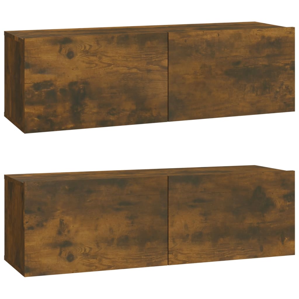 Meubles muraux TV 2 pièces Chêne fumé 100x30x30 cm matériau bois.