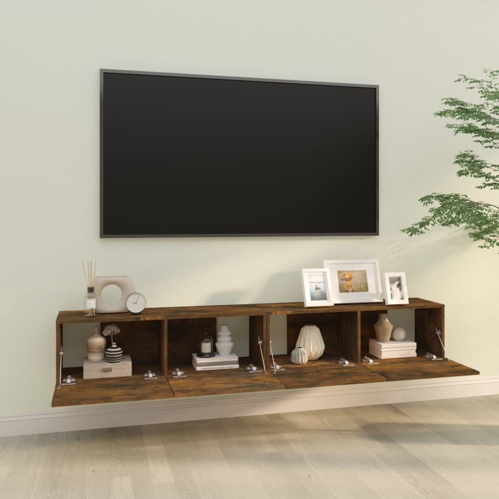 Meubles muraux TV 2 pièces Chêne fumé 100x30x30 cm matériau bois.