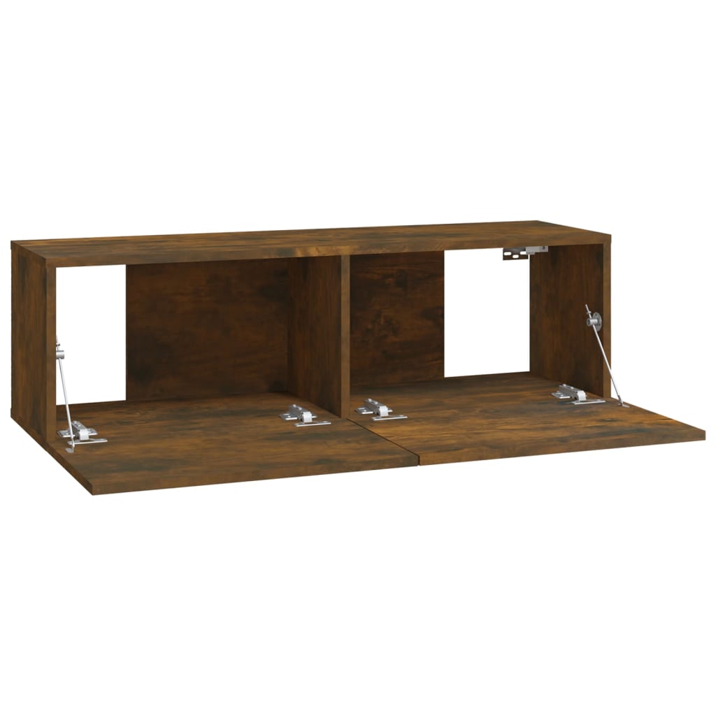 Meubles muraux TV 2 pièces Chêne fumé 100x30x30 cm matériau bois.