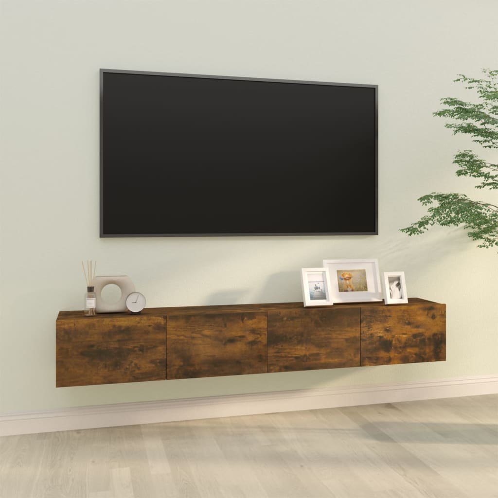 Meubles muraux TV 2 pièces Chêne fumé 100x30x30 cm matériau bois.