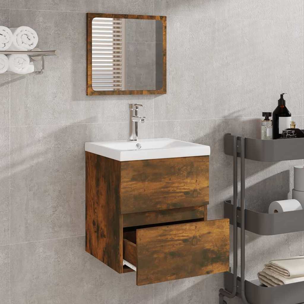 Badschrank mit Spiegel Räuchereiche Holzwerkstoff
