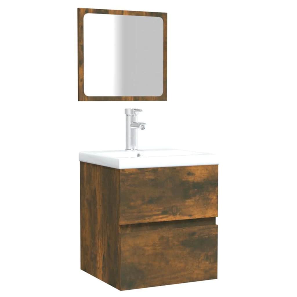 Badschrank mit Spiegel Räuchereiche Holzwerkstoff
