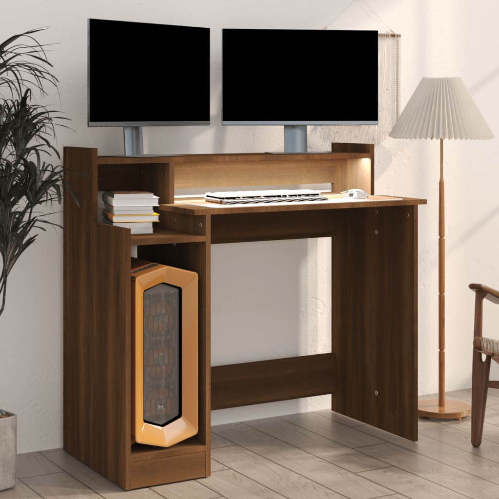 Bureau avec LED aspect chêne marron 97x45x90 matériau bois