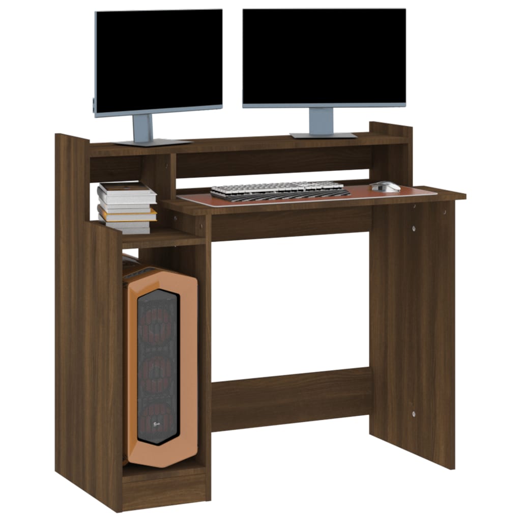 Bureau avec LED aspect chêne marron 97x45x90 matériau bois