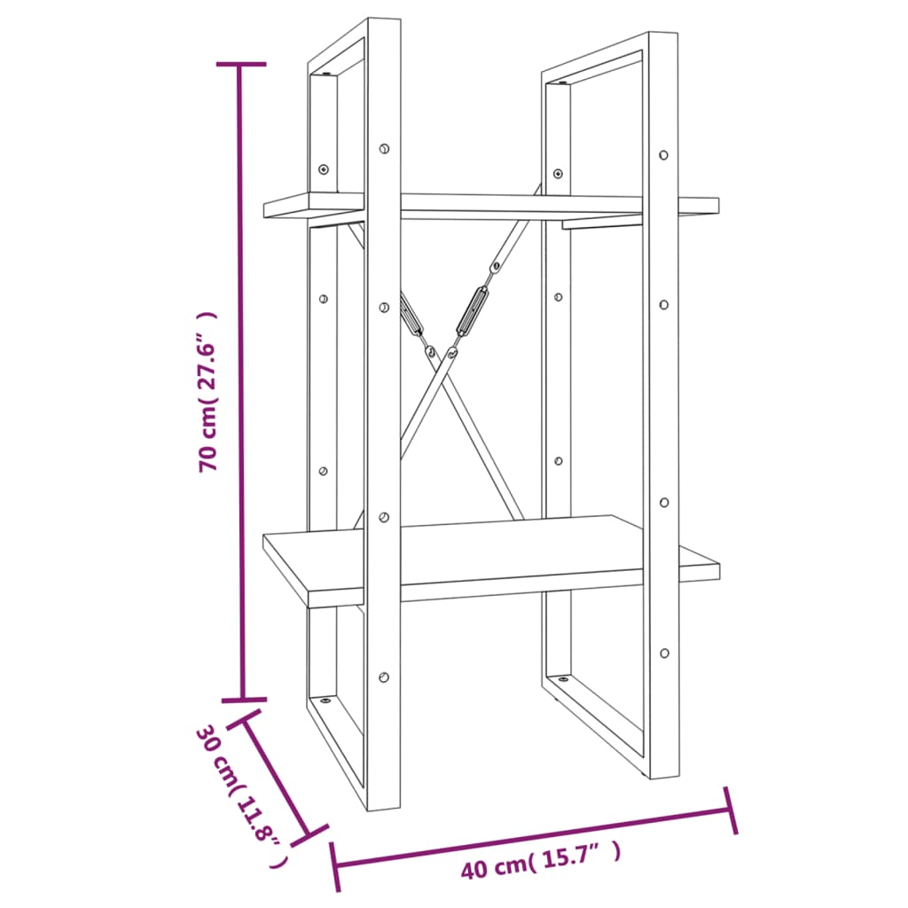 Bücherregal 2 Fächer Braun Eiche-Optik 40x30x70cm Holzwerkstoff