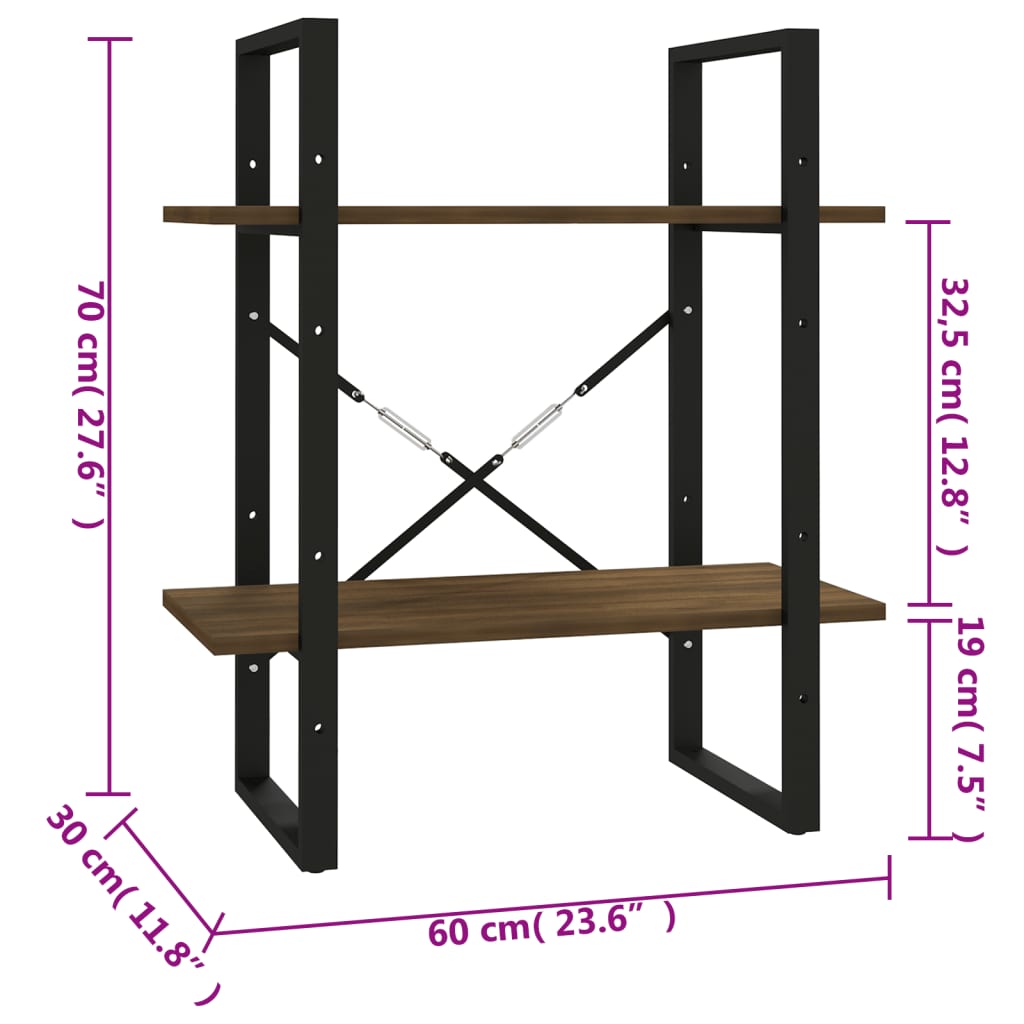 Bücherregal 2 Fächer Braun Eichen-Optik 60x30x70 cm