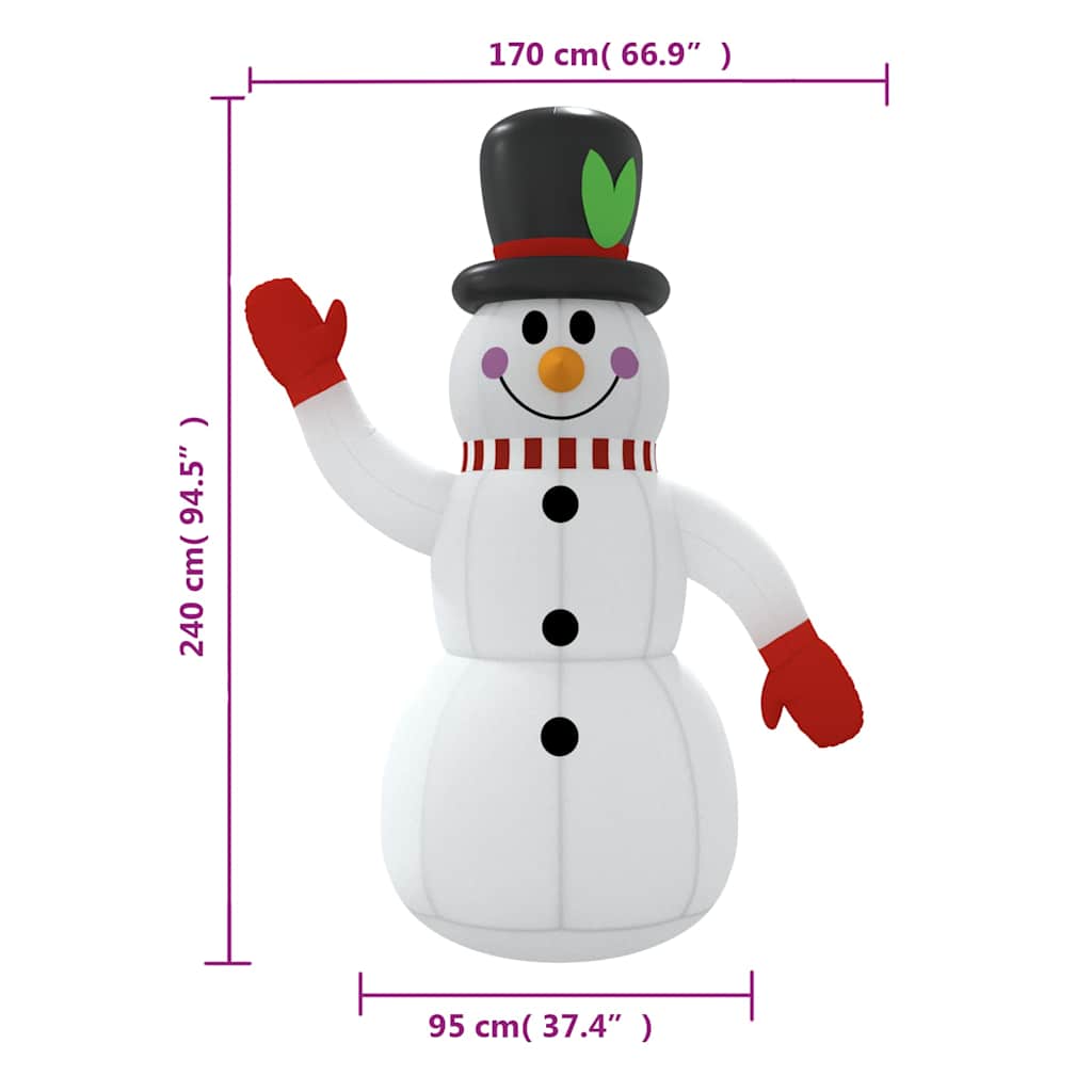 Aufblasbarer Schneemann mit LEDs 240 cm