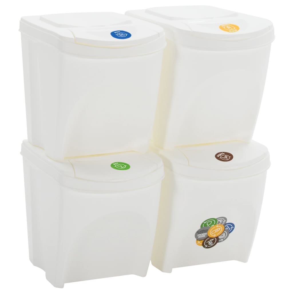 Stapelbare Mülleimer 4 Stk. Weiß 100 L Polypropylen