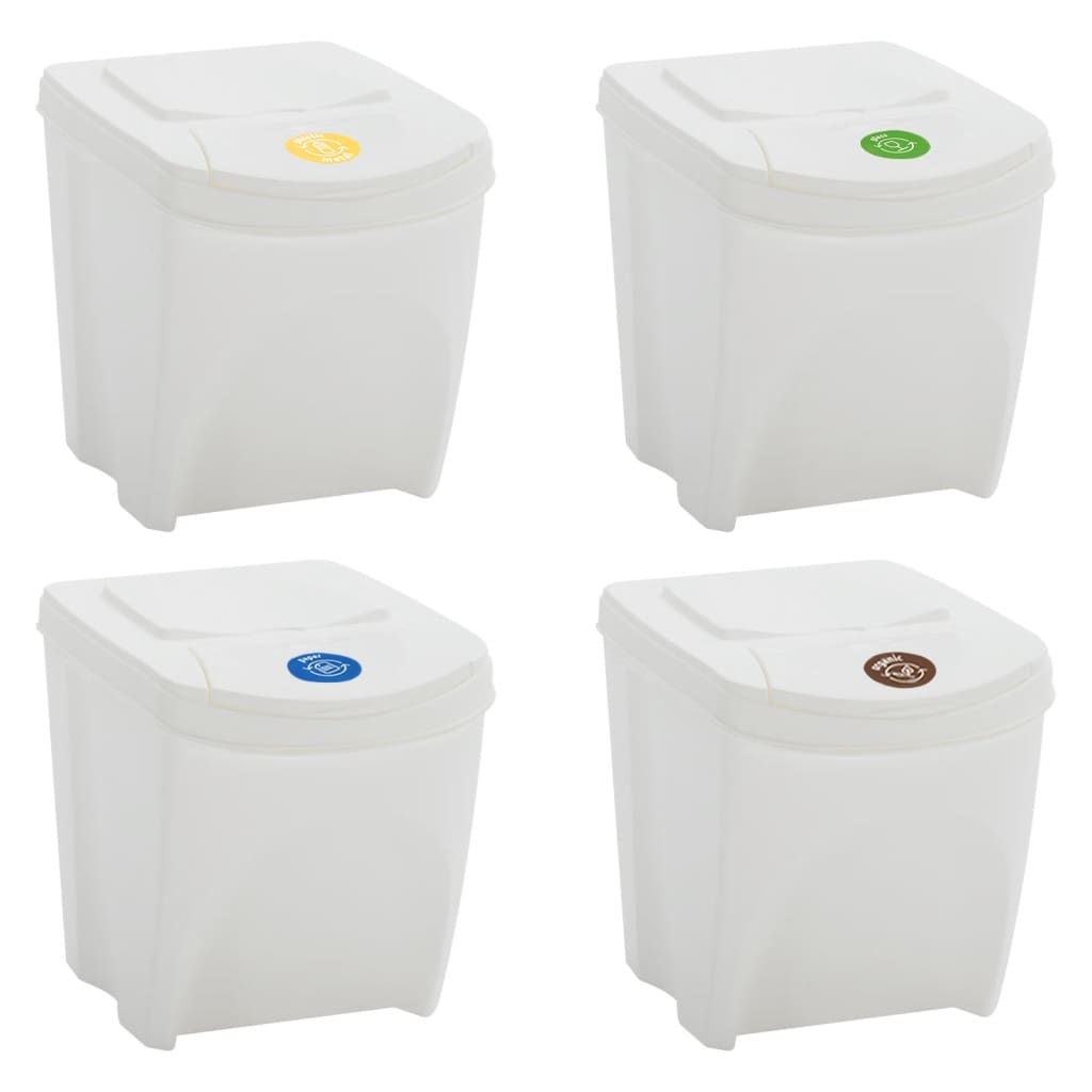 Stapelbare Mülleimer 4 Stk. Weiß 100 L Polypropylen