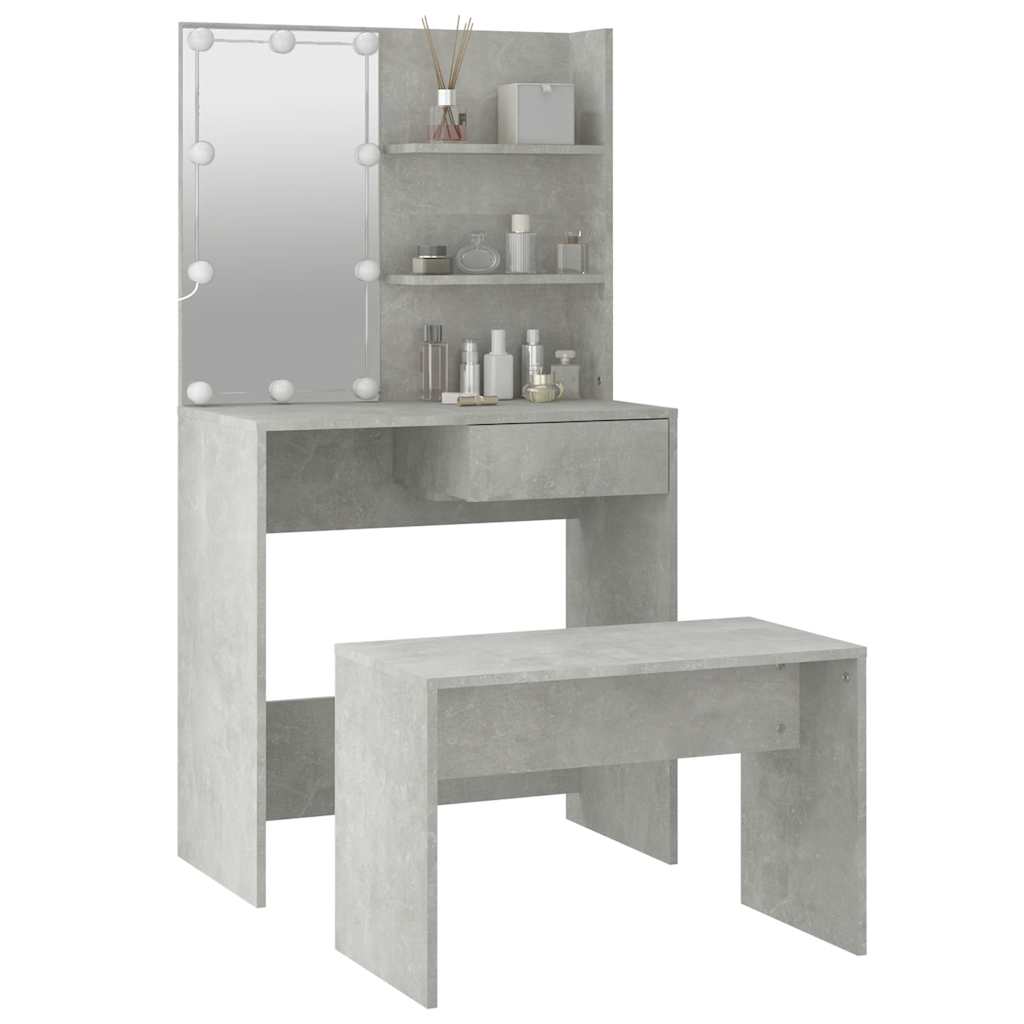 Schminktisch-Set mit LED Betongrau Holzwerkstoff