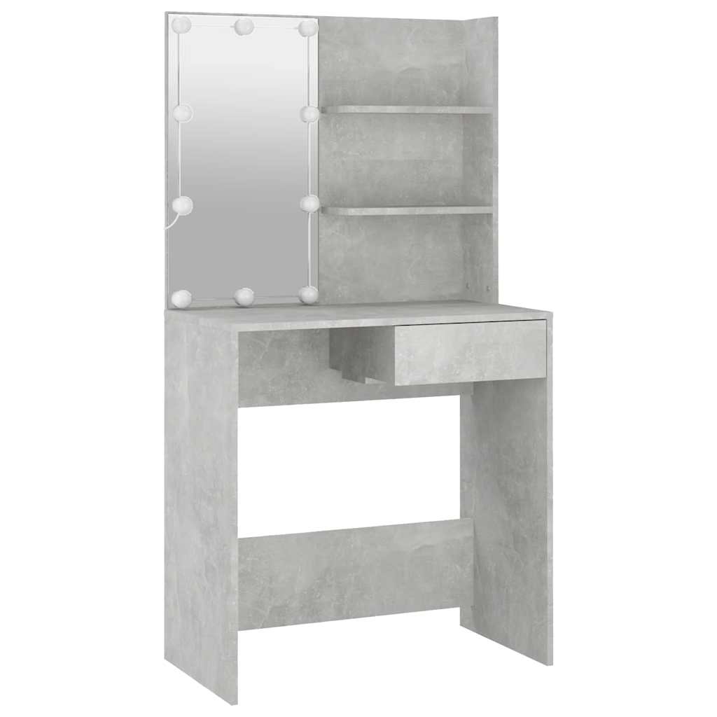 Schminktisch-Set mit LED Betongrau Holzwerkstoff