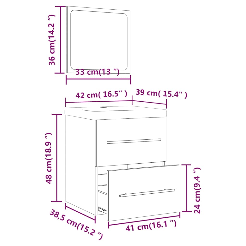 Waschbeckenschrank mit Einbaubecken Räuchereiche Holzwerkstoff