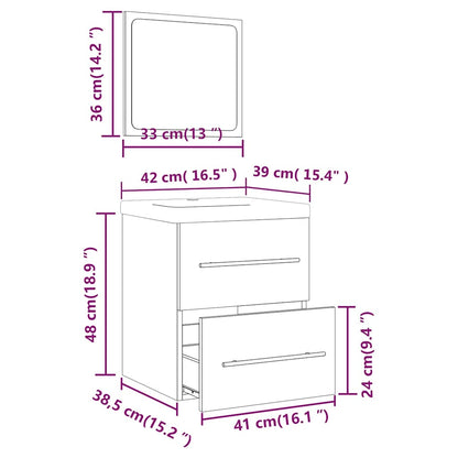 Waschbeckenschrank mit Einbaubecken Räuchereiche Holzwerkstoff
