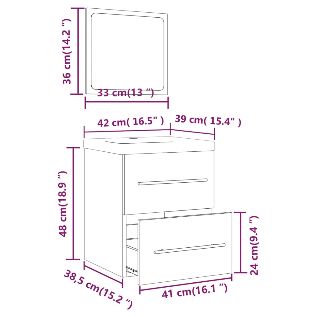 Waschbeckenschrank mit Einbaubecken Räuchereiche Holzwerkstoff